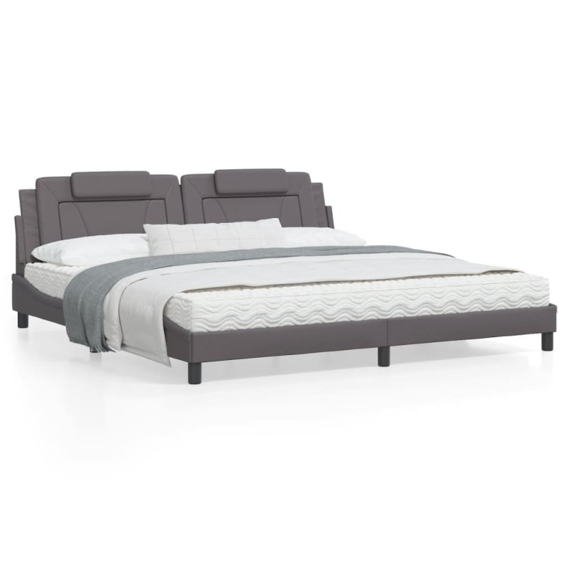 vidaXL Estructura cama con luces LED cuero sintético gris 200x200 cm vidaXL Estructura cama con luces LED cuero sintético gris 200x200 cm