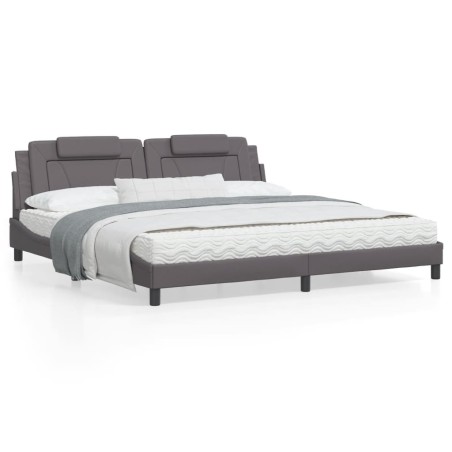 vidaXL Estructura cama con luces LED cuero sintético gris 200x200 cm