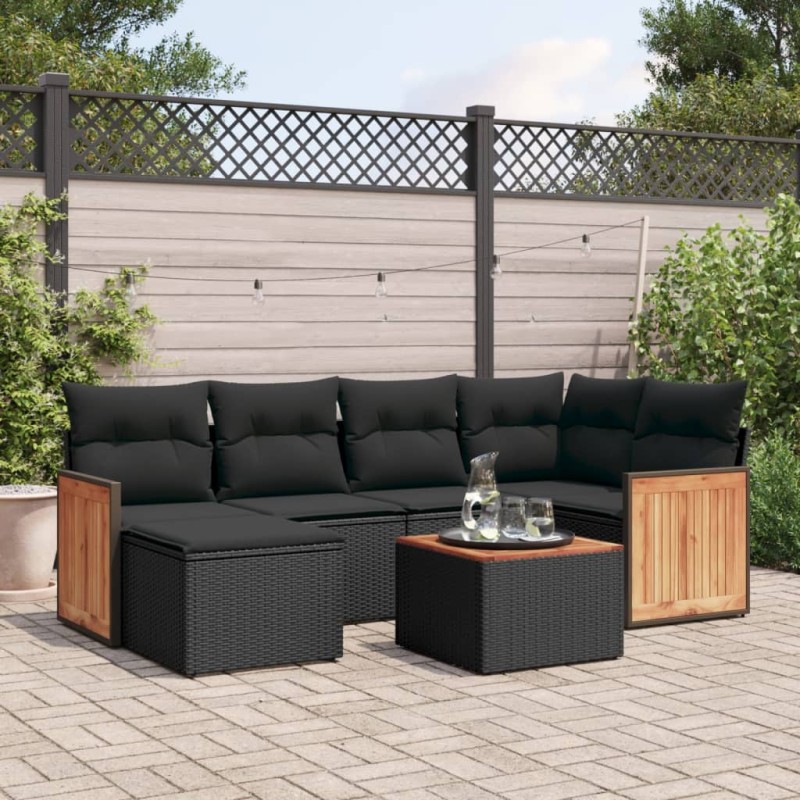 vidaXL Set de comedor de jardín 7 pzas y cojines ratán sintético negro vidaXL Set de comedor de jardín 7 pzas y cojines ratán sintético negro