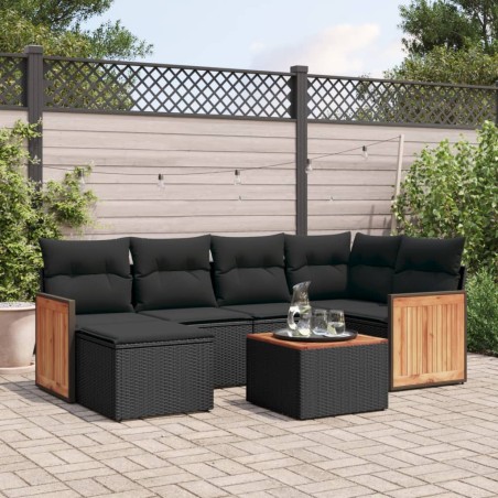 vidaXL Set de comedor de jardín 7 pzas y cojines ratán sintético negro