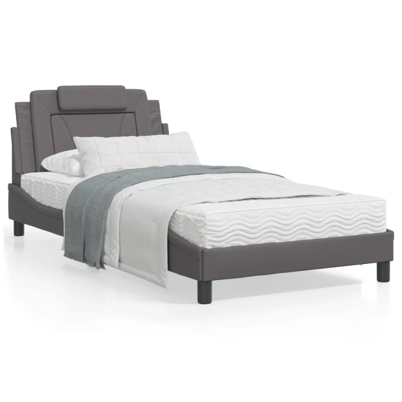 vidaXL Estructura de cama con cabecero cuero sintético gris 100x200 cm vidaXL Estructura de cama con cabecero cuero sintético gris 100x200 cm