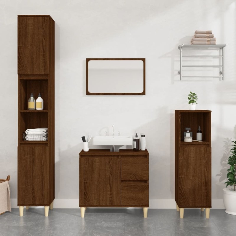 vidaXL Set de muebles de baño 3 pzas madera contrachapada roble marrón vidaXL Set de muebles de baño 3 pzas madera contrachapada roble marrón