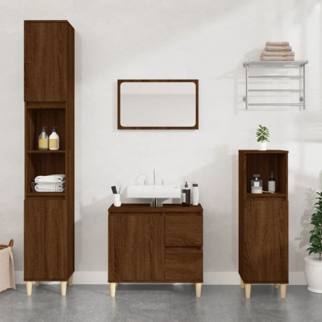 vidaXL Set de muebles de baño 3 pzas madera contrachapada roble marrón