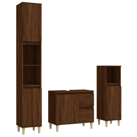 vidaXL Set de muebles de baño 3 pzas madera contrachapada roble marrón