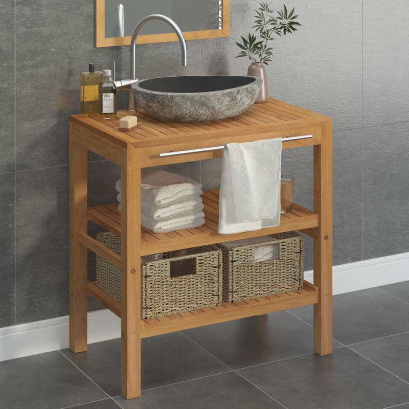 vidaXL Mueble tocador madera teca maciza con lavabo de piedra de río vidaXL Mueble tocador madera teca maciza con lavabo de piedra de río
