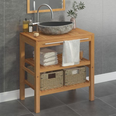 vidaXL Mueble tocador madera teca maciza con lavabo de piedra de río 