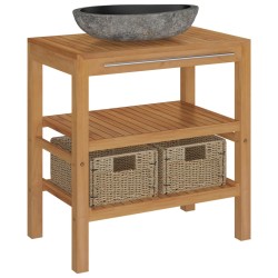 vidaXL Mueble tocador madera teca maciza con lavabo de piedra de río 