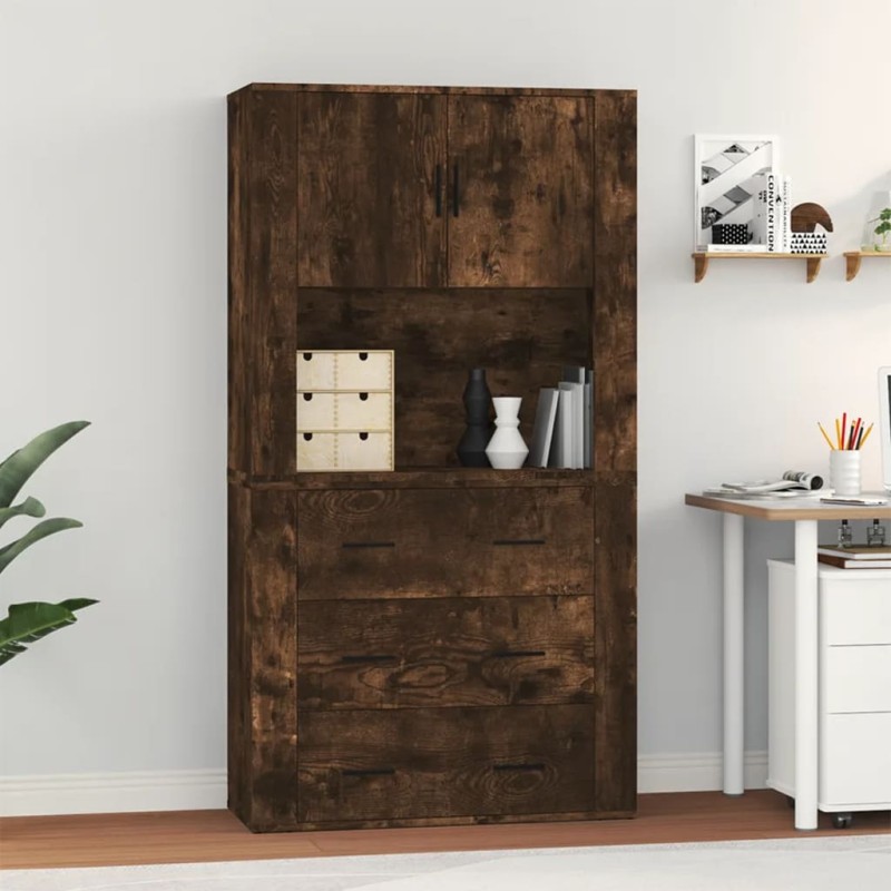 vidaXL Aparador alto madera contrachapada roble ahumado vidaXL Aparador alto madera contrachapada roble ahumado