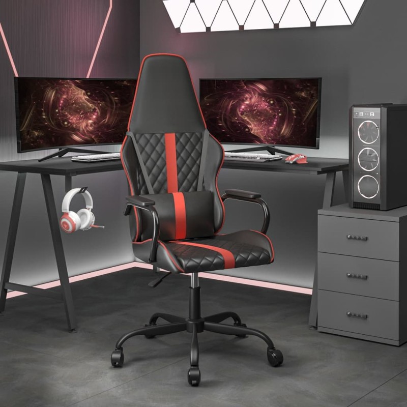vidaXL Silla gaming con masaje cuero sintético rojo y negro vidaXL Silla gaming con masaje cuero sintético rojo y negro