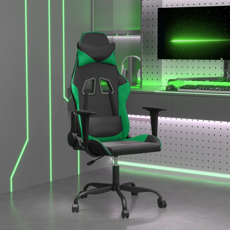 vidaXL Silla gaming de masaje cuero sintético negro y verde vidaXL Silla gaming de masaje cuero sintético negro y verde