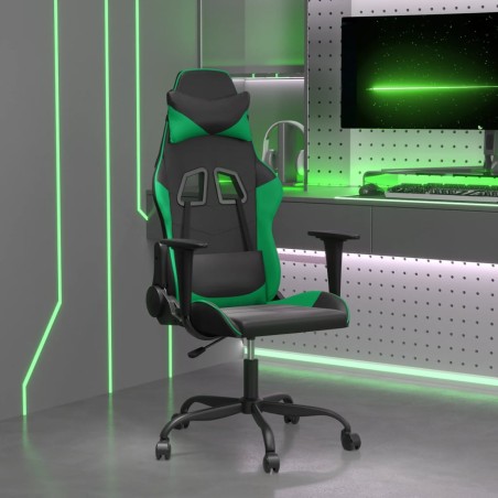 vidaXL Silla gaming de masaje cuero sintético negro y verde