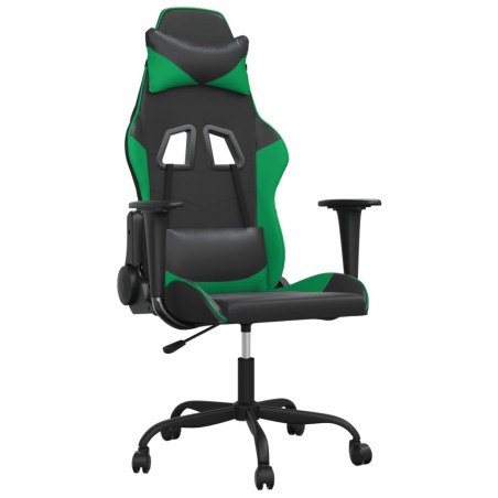 vidaXL Silla gaming de masaje cuero sintético negro y verde