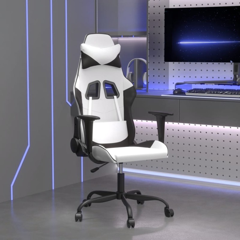 vidaXL Silla gaming de masaje cuero sintético blanco y negro vidaXL Silla gaming de masaje cuero sintético blanco y negro