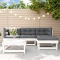 vidaXL Juego de muebles jardín 5 piezas y cojines madera maciza blanco vidaXL Juego de muebles jardín 5 piezas y cojines madera maciza blanco