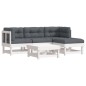 vidaXL Juego de muebles jardín 5 piezas y cojines madera maciza blanco vidaXL Juego de muebles jardín 5 piezas y cojines madera maciza blanco