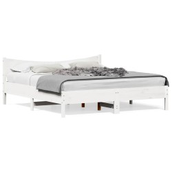 vidaXL Estructura cama cabecero madera maciza pino blanco 180x200 cm