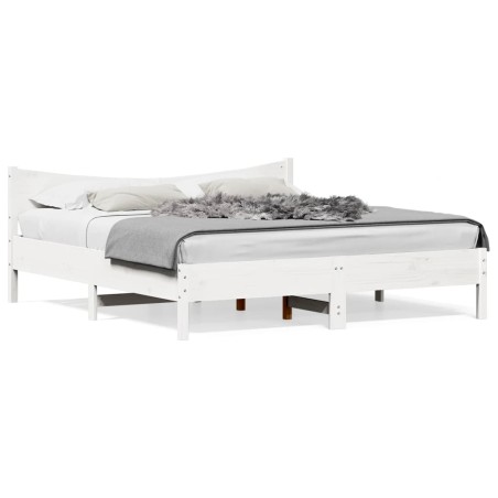 vidaXL Estructura cama cabecero madera maciza pino blanco 180x200 cm