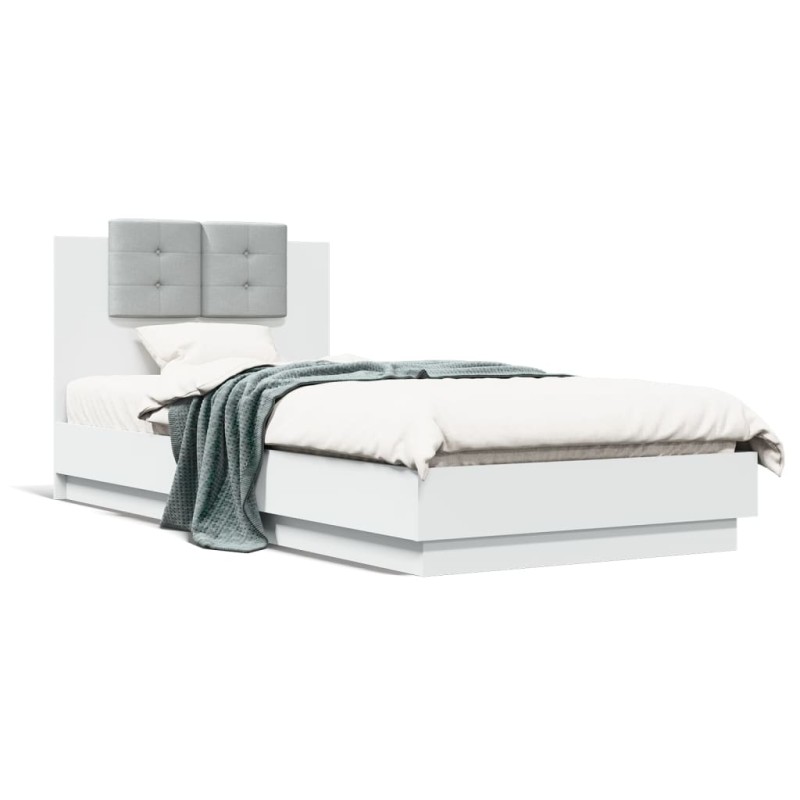 vidaXL Estructura cama con cabecero madera ingeniería blanco 90x200 cm vidaXL Estructura cama con cabecero madera ingeniería blanco 90x200 cm