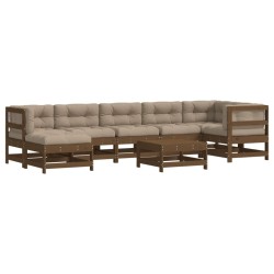 vidaXL Juego muebles jardín 8 pzas y cojines madera maciza marrón miel