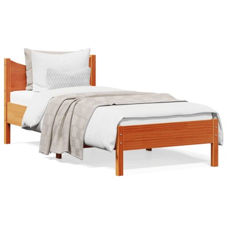 vidaXL Estructura de cama madera maciza de pino marrón cera 90x190 cm