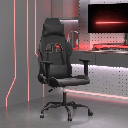 vidaXL Silla gaming con masaje cuero sintético negro