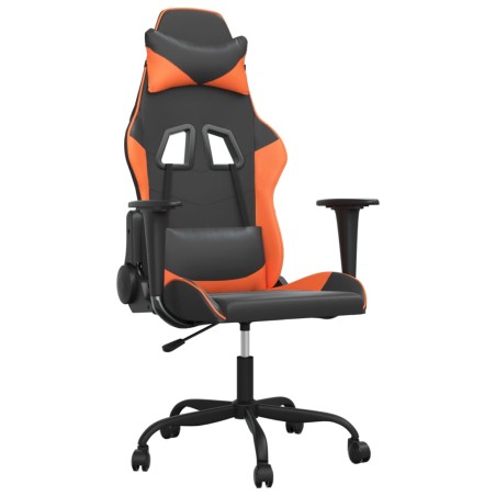 vidaXL Silla gaming de masaje cuero sintético negro y naranja