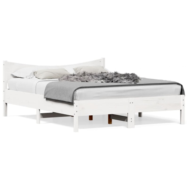 vidaXL Estructura de cama con cabecero madera pino blanco 160x200 cm vidaXL Estructura de cama con cabecero madera pino blanco 160x200 cm