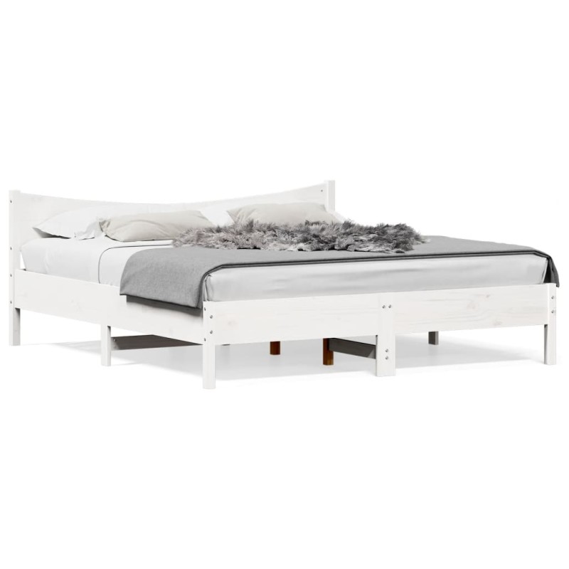 vidaXL Estructura de cama con cabecero madera de pino blanco 200x200cm vidaXL Estructura de cama con cabecero madera de pino blanco 200x200cm