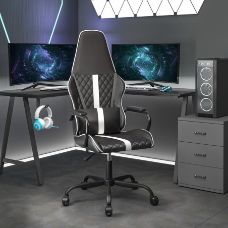 vidaXL Silla gaming cuero sintético negro y blanco