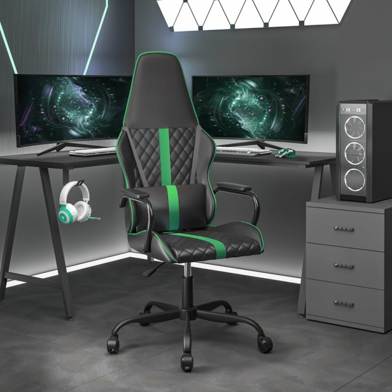 vidaXL Silla gaming cuero sintético negro y verde vidaXL Silla gaming cuero sintético negro y verde