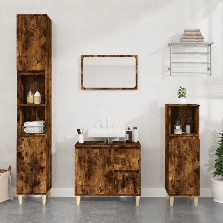 vidaXL Set de muebles baño 3 pzas madera contrachapada roble ahumado