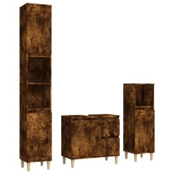 vidaXL Set de muebles baño 3 pzas madera contrachapada roble ahumado