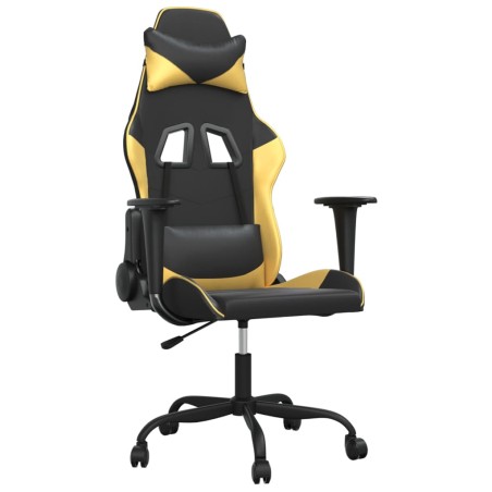 vidaXL Silla gaming cuero sintético negro y dorado