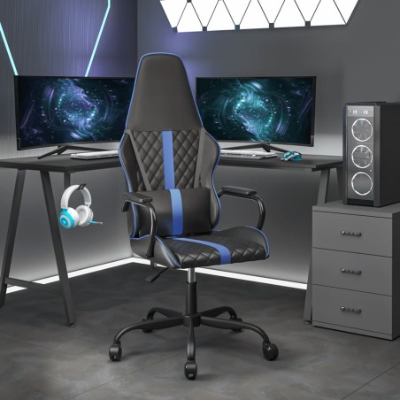 vidaXL Silla gaming con masaje cuero sintético azul y negro