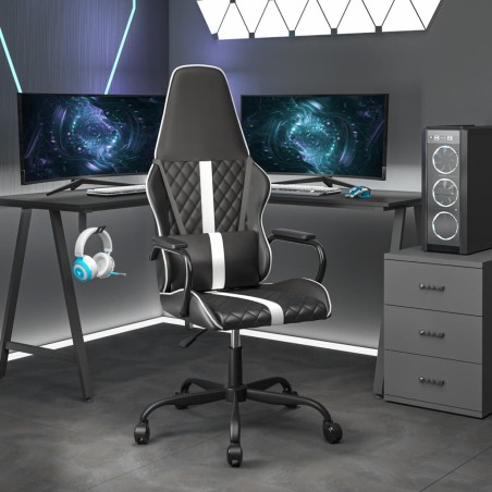 vidaXL Silla gaming de masaje cuero sintético blanco y negro