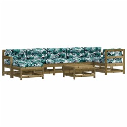 vidaXL Juego de muebles jardín 8 pzas y cojines madera pino impregnada