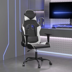 vidaXL Silla gaming de masaje cuero sintético negro y blanco