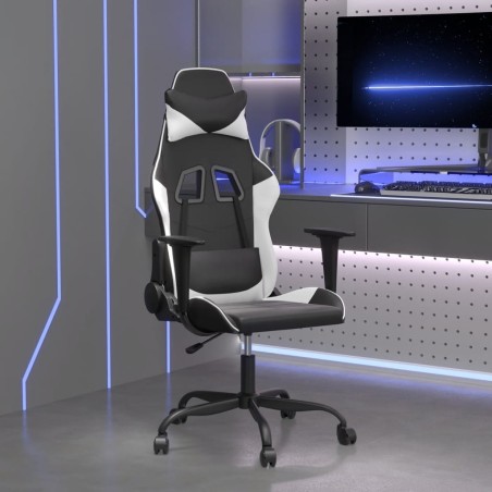 vidaXL Silla gaming de masaje cuero sintético negro y blanco