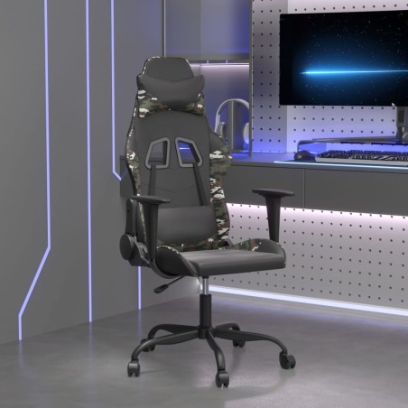 vidaXL Silla gaming de masaje cuero sintético negro y camuflaje