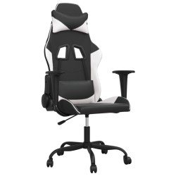 vidaXL Silla gaming de masaje cuero sintético negro y blanco