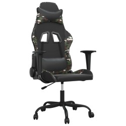 vidaXL Silla gaming de masaje cuero sintético negro y camuflaje