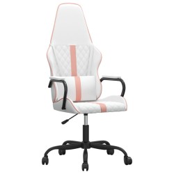 vidaXL Silla gaming cuero sintético blanco y rosa