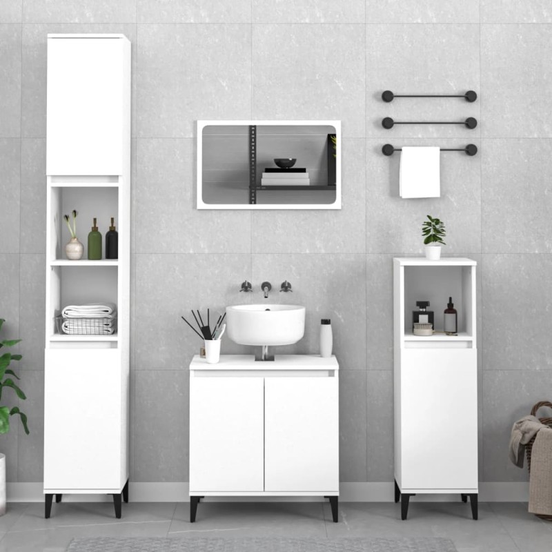 vidaXL Juego de muebles de baño 3 pzas madera contrachapada blanco vidaXL Juego de muebles de baño 3 pzas madera contrachapada blanco