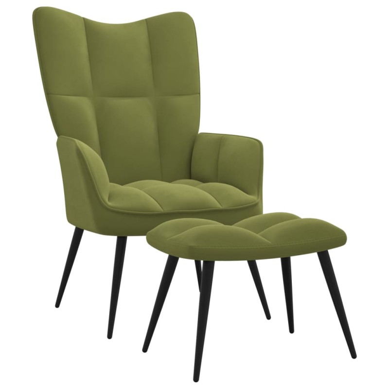 vidaXL Silla de relajación con reposapiés terciopelo verde claro vidaXL Silla de relajación con reposapiés terciopelo verde claro