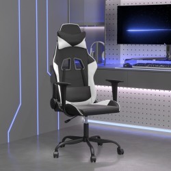vidaXL Silla gaming cuero sintético negro y blanco