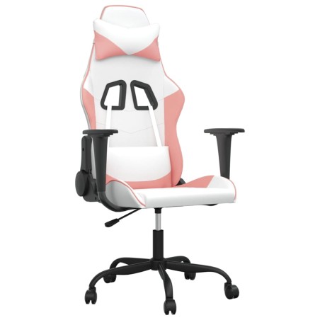 vidaXL Silla gaming cuero sintético blanco y rosa