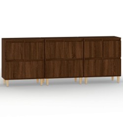 vidaXL Aparadores 3 uds madera contrachapada marrón roble 60x35x70 cm