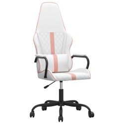 vidaXL Silla gaming con masaje cuero sintético rosa y blanco