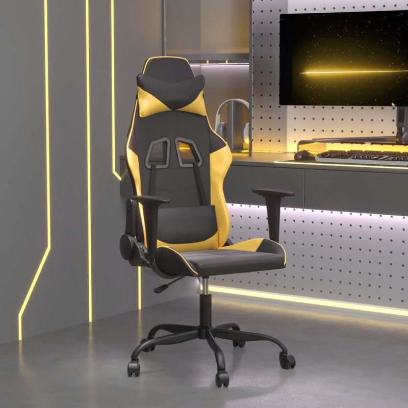 vidaXL Silla gaming de masaje cuero sintético negro y dorado vidaXL Silla gaming de masaje cuero sintético negro y dorado