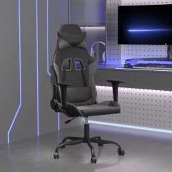 vidaXL Silla gaming de masaje cuero sintético negro y gris